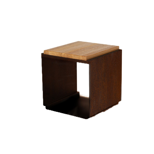 OnFire Cube-Stool with Wood Seat & Log Storage