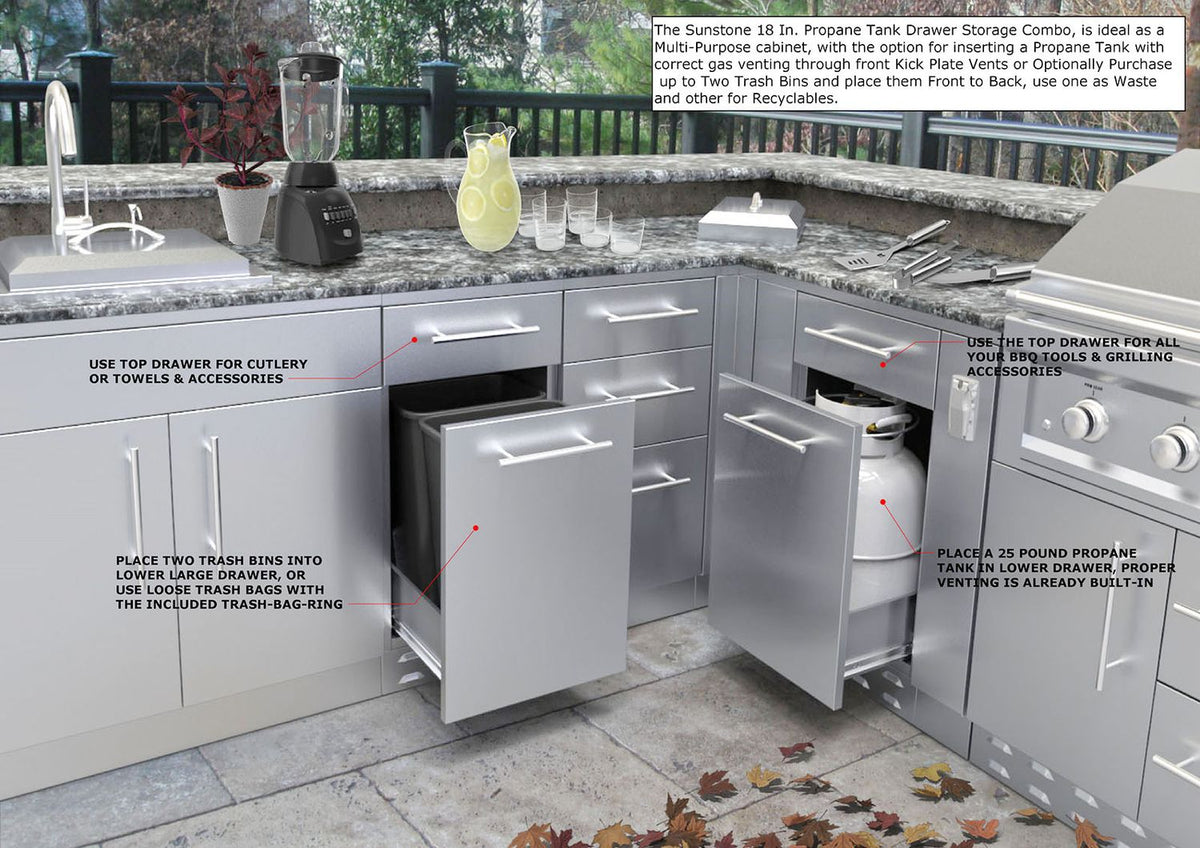 Sunstone 18" Combo Propane Tank/Trash Storage Drawer w/Top Utility Drawer