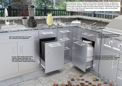 Sunstone 18" Combo Propane Tank/Trash Storage Drawer w/Top Utility Drawer