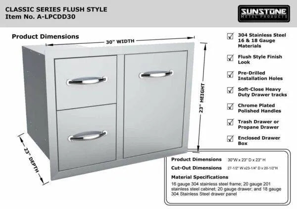 Sunstone Classic Series 30" Double Drawer Propane Tank Drawer w/Trash Bag Ring
