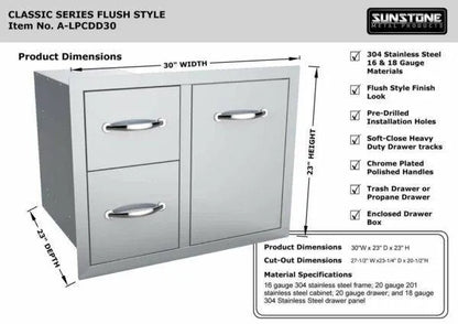 Sunstone Classic Series 30" Double Drawer Propane Tank Drawer w/Trash Bag Ring
