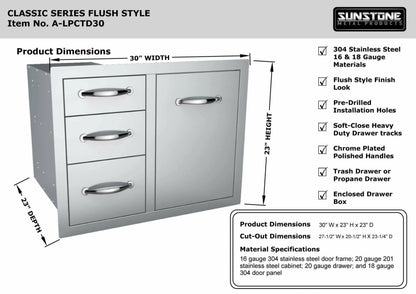 Sunstone Classic Series 30" Triple Drawer Propane Tank Drawer w/Trash Bag Ring