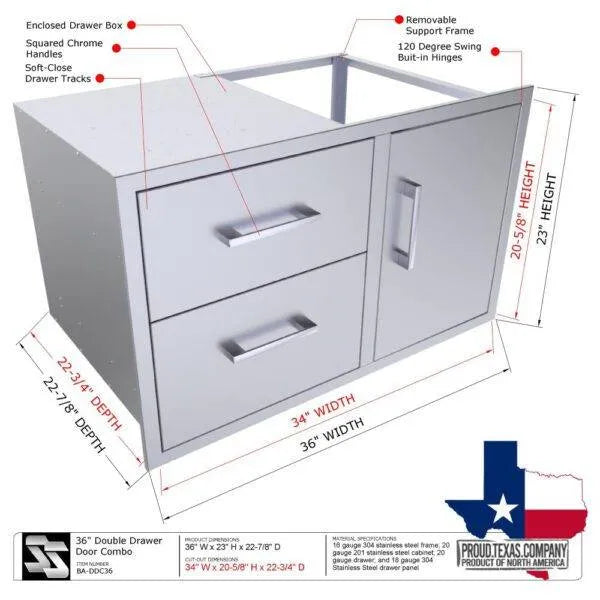 Sunstone Signature Series 36" Double Drawer & Door Combo w/Removable Support Frame