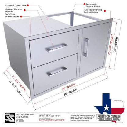 Sunstone Signature Series 36" Double Drawer & Door Combo w/Removable Support Frame