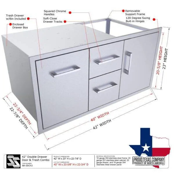 Sunstone Signature Series 42" Double Drawer & Door Combo w/Removable Support Frame