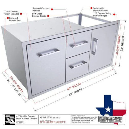 Sunstone Signature Series 42" Double Drawer & Door Combo w/Removable Support Frame
