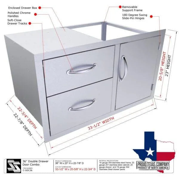 Sunstone Classic Series 36" Double Drawer & Door Combo w/Removable Support Frame