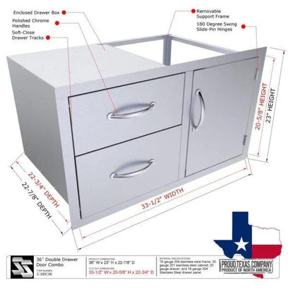 Sunstone Classic Series 36" Double Drawer & Door Combo w/Removable Support Frame