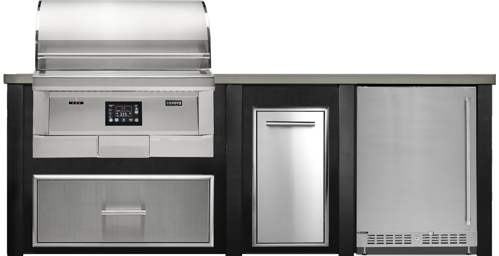 Haven Outdoor 8' Pellet Grill Kitchen Island w/ 24" Refrigerator