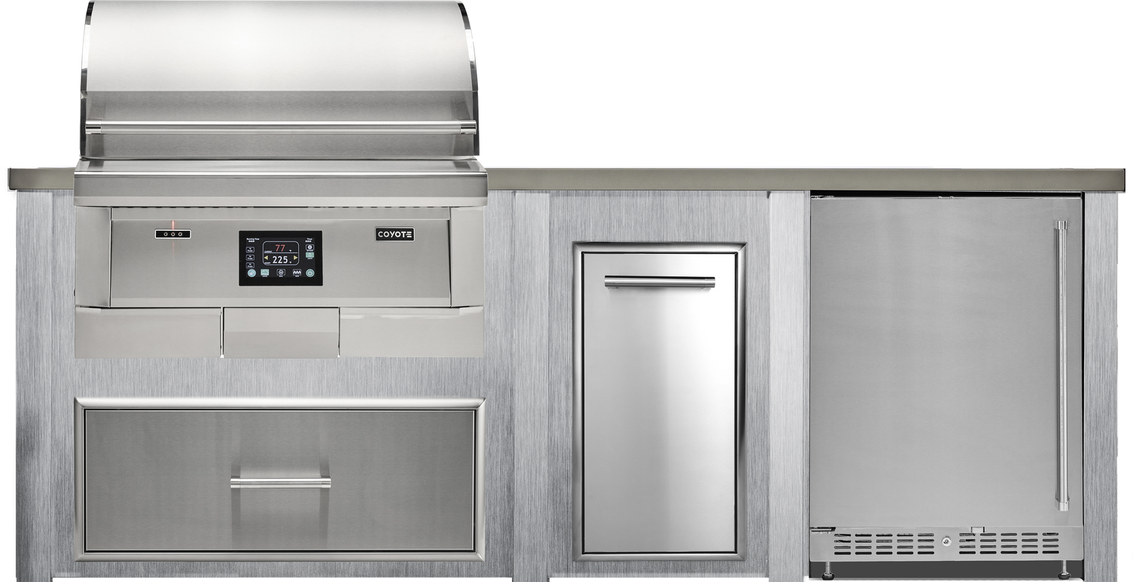 Haven Outdoor 8' Pellet Grill Kitchen Island w/ 24" Refrigerator