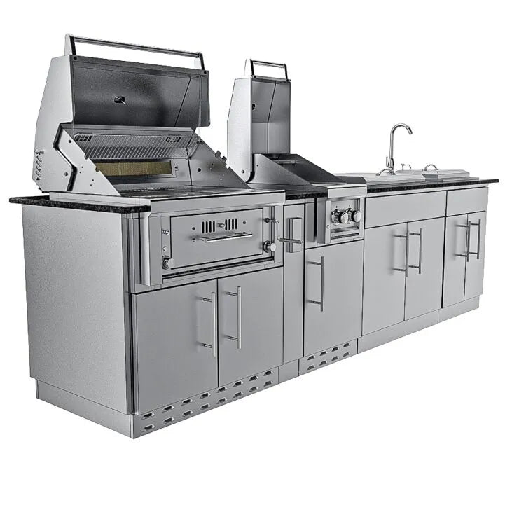 Sunstone Alamo 10′ Hybrid Grill Outdoor Kitchen Island Package with Hybrid Grill