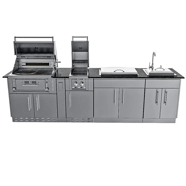 Sunstone Alamo 10′ Hybrid Grill Outdoor Kitchen Island Package with Hybrid Grill
