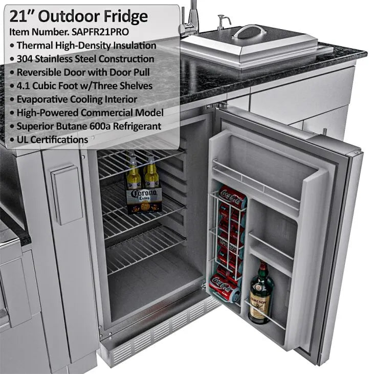Sunstone Dallas 14′ Outdoor Kitchen Island Package with Gas-Hybrid Charcoal Grill