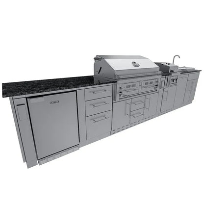 Sunstone Dallas 14′ Outdoor Kitchen Island Package with Gas-Hybrid Charcoal Grill