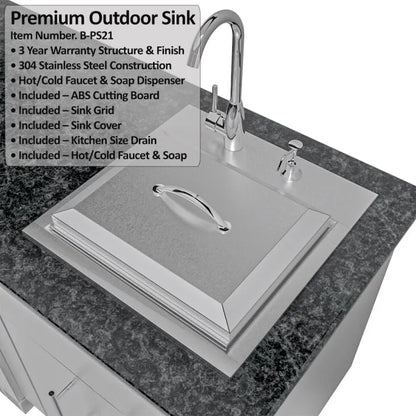 Sunstone Dallas 14′ Outdoor Kitchen Island Package with Gas-Hybrid Charcoal Grill