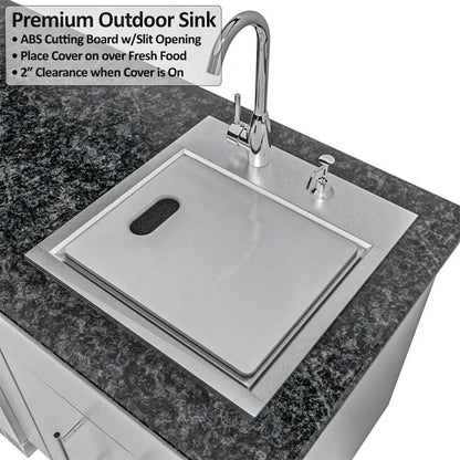 Sunstone Dallas 14′ Outdoor Kitchen Island Package with Gas-Hybrid Charcoal Grill
