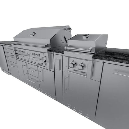 Sunstone Dallas 14′ Outdoor Kitchen Island Package with Gas-Hybrid Charcoal Grill