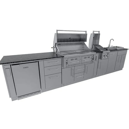 Sunstone Dallas 14′ Outdoor Kitchen Island Package with Gas-Hybrid Charcoal Grill
