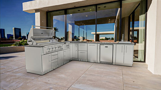 Sunstone Rancher L-Shaped Steel Outdoor Kitchen Package