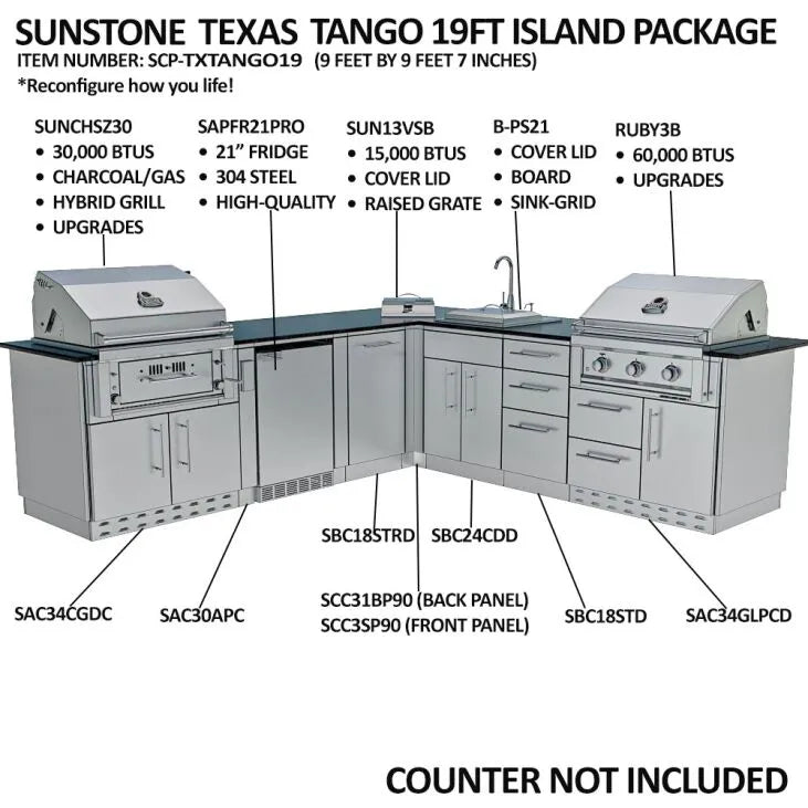Sunstone Texas Tango 19′ Outdoor Kitchen Island Package