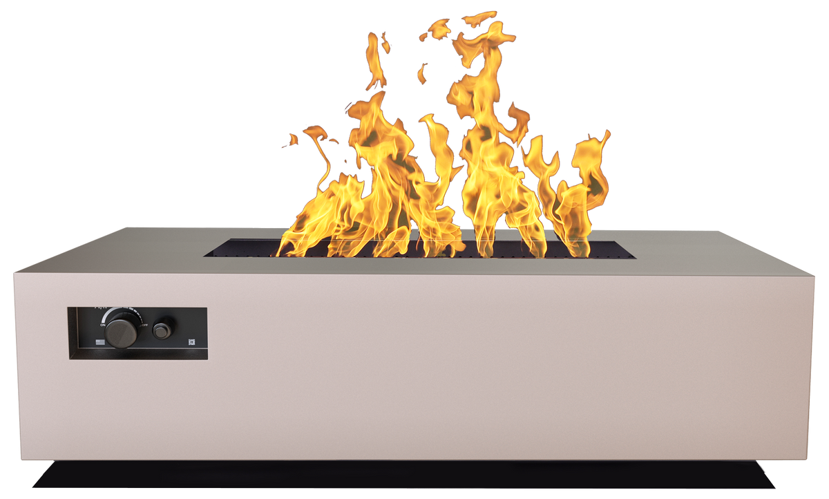 Warming Trends AON rectangular gas fire table, shown in Sand Pebble (60" model)