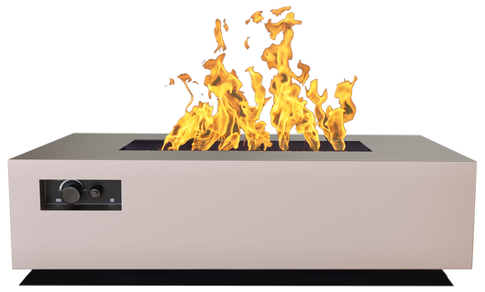 Warming Trends AON rectangular gas fire table, shown in Sand Pebble (60" model)