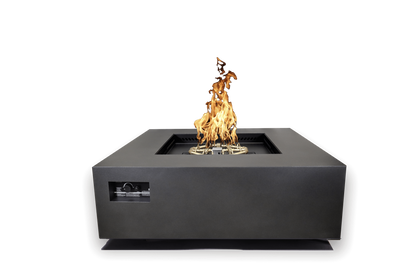 Warming Trends AON square gas fire table, shown in Charcoal (48" model)