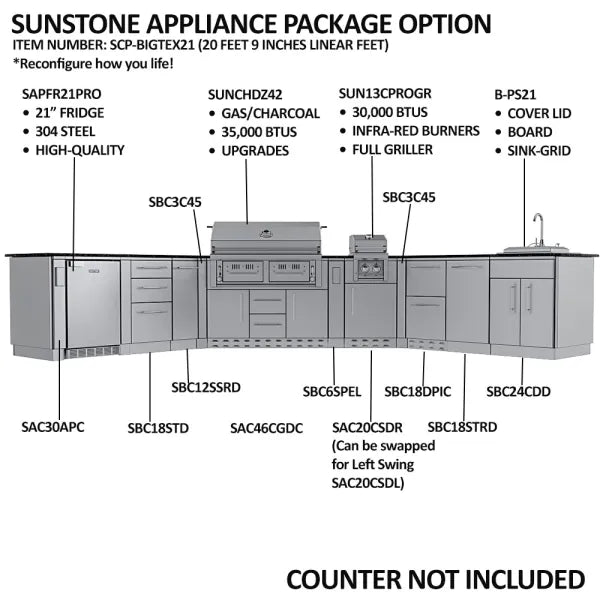 Sunstone Big-Texan 21' Cabinet Frame & Kit (No Appliances)