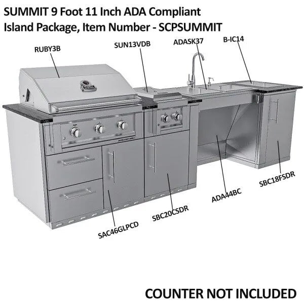 Sunstone Summit ADA-Compliant 10′ Outdoor Kitchen Island Package