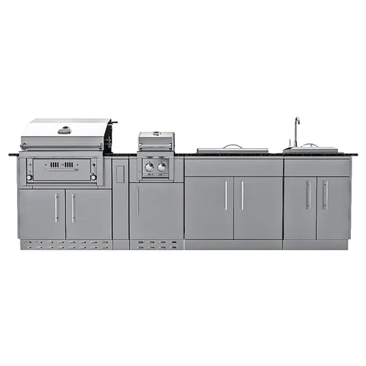 Sunstone Alamo 10′ Hybrid Grill Outdoor Kitchen Island Package with Hybrid Grill
