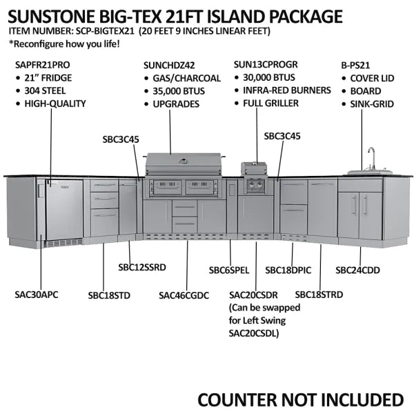 Sunstone Big-Texan 21′ Outdoor Kitchen Island Package