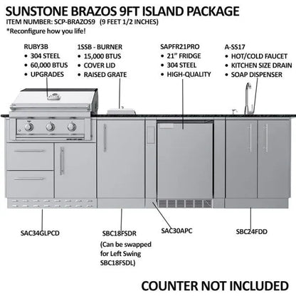 Sunstone Brazos 9′ Outdoor Kitchen Island Package