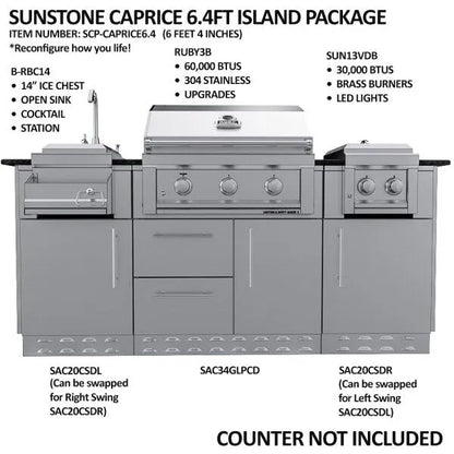 Sunstone Caprice 6.4′ Grill & Bar Sink Outdoor Island Package