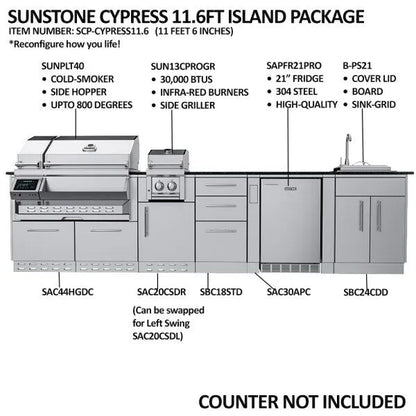 Sunstone Cypress 11.6′ Hybrid Pellet Outdoor Kitchen Island Package