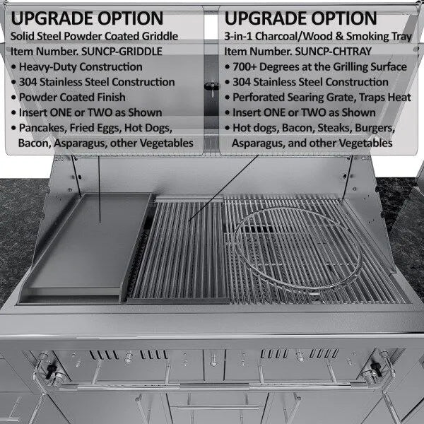 Sunstone Dallas 14′ Outdoor Kitchen Island Package with Gas-Hybrid Charcoal Grill