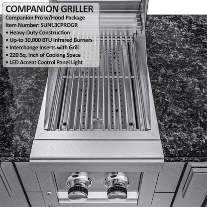Sunstone Dallas 14′ Outdoor Kitchen Island Package with Gas-Hybrid Charcoal Grill