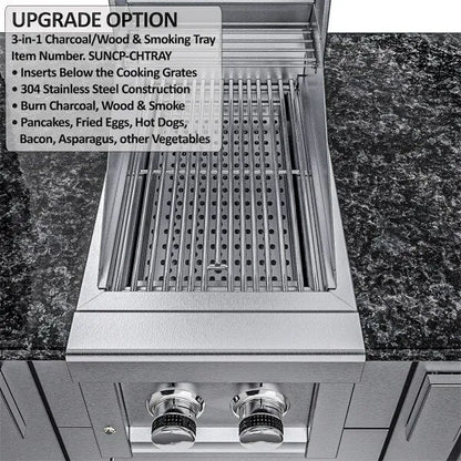 Sunstone Dallas 14′ Outdoor Kitchen Island Package with Gas-Hybrid Charcoal Grill