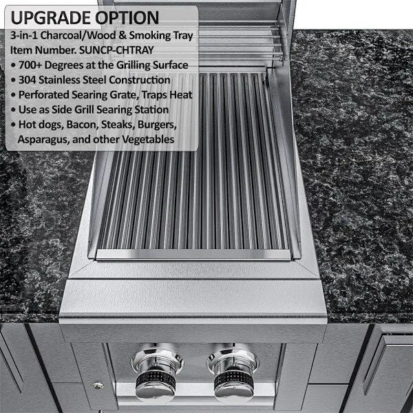Sunstone Dallas 14′ Outdoor Kitchen Island Package with Gas-Hybrid Charcoal Grill