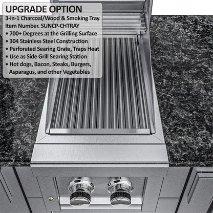 Sunstone Dallas 14′ Outdoor Kitchen Island Package with Gas-Hybrid Charcoal Grill