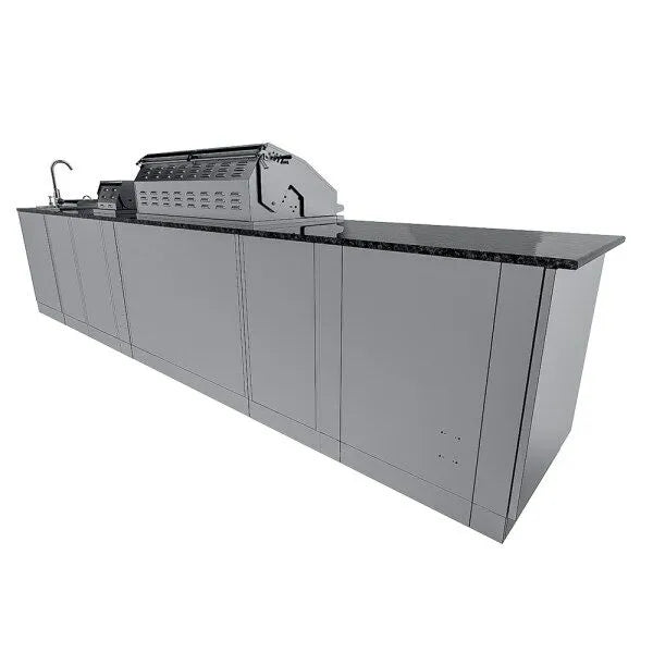 Sunstone Dallas 14′ Outdoor Kitchen Island Package with Gas-Hybrid Charcoal Grill