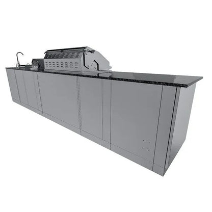 Sunstone Dallas 14′ Outdoor Kitchen Island Package with Gas-Hybrid Charcoal Grill