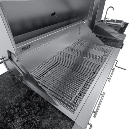 Sunstone Dallas 14′ Outdoor Kitchen Island Package with Gas-Hybrid Charcoal Grill