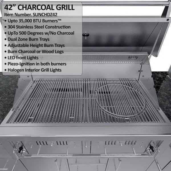 Sunstone Dallas 14′ Outdoor Kitchen Island Package with Gas-Hybrid Charcoal Grill