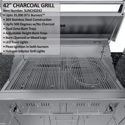 Sunstone Dallas 14′ Outdoor Kitchen Island Package with Gas-Hybrid Charcoal Grill