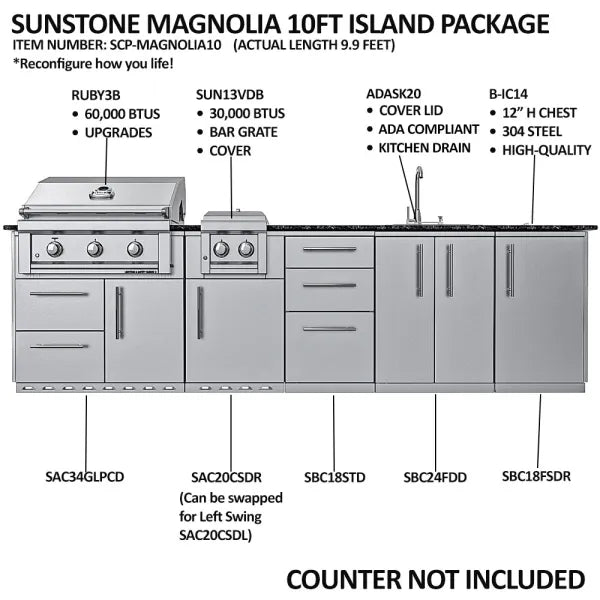 Sunstone Magnolia 10′ ADA-Compliant Outdoor Kitchen Island Package