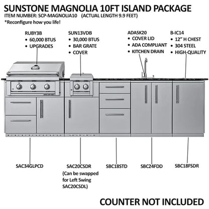Sunstone Magnolia 10′ ADA-Compliant Outdoor Kitchen Island Package