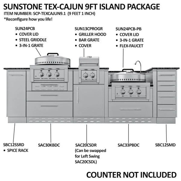 Sunstone TexCajun 9′ Cajun Specialty Outdoor Kitchen Island Package