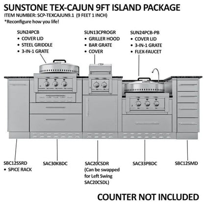 Sunstone TexCajun 9′ Cajun Specialty Outdoor Kitchen Island Package
