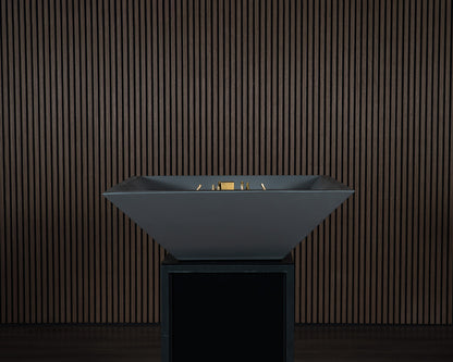 AON Ember square concrete fire bowl in Charcoal, front view
