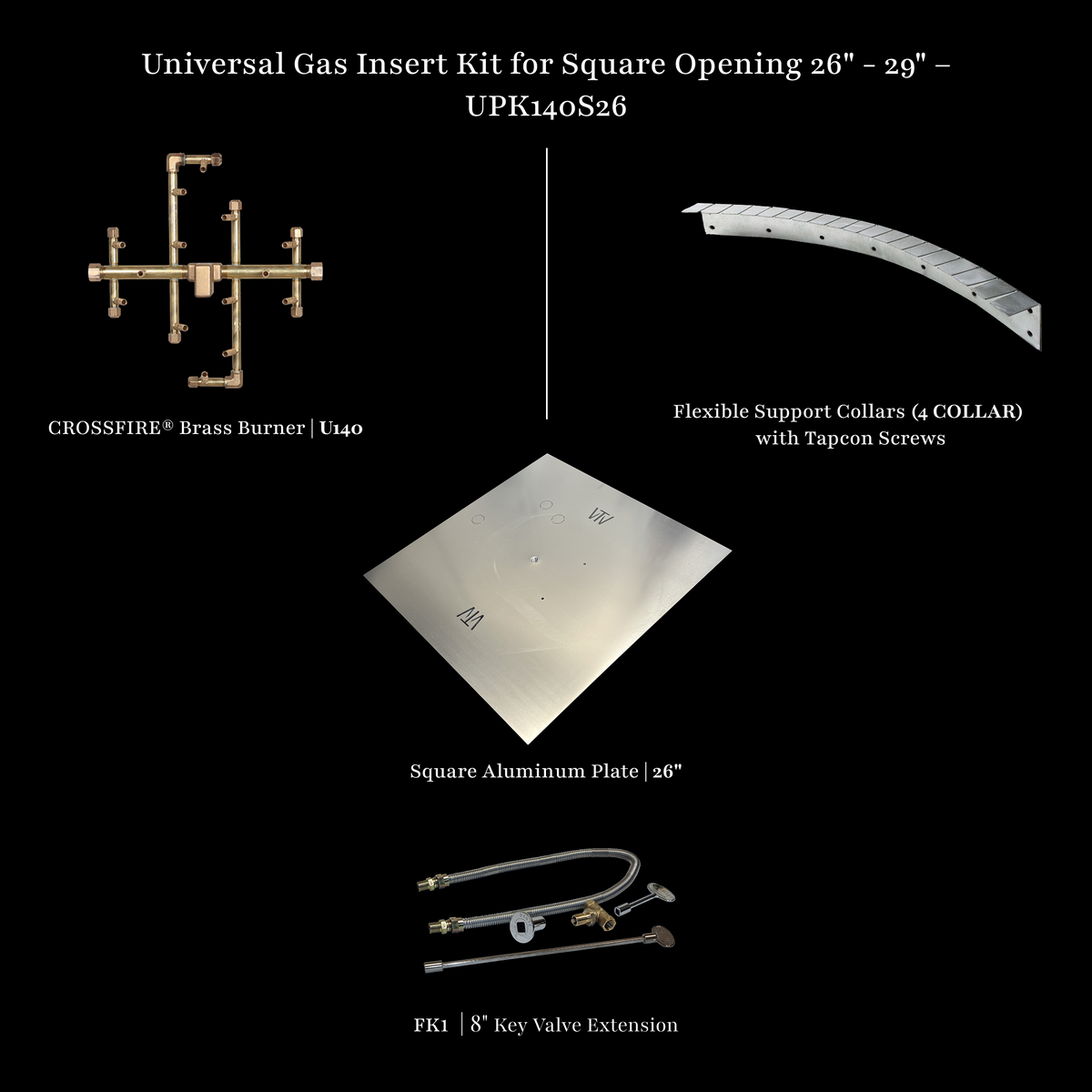 Universal gas insert kit, 26-29 inch square opening
